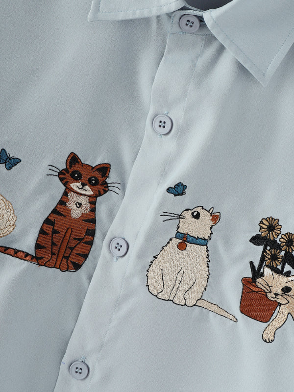 Men's Animal Embroidered Textured Long Sleeve Shirt SKUL28169