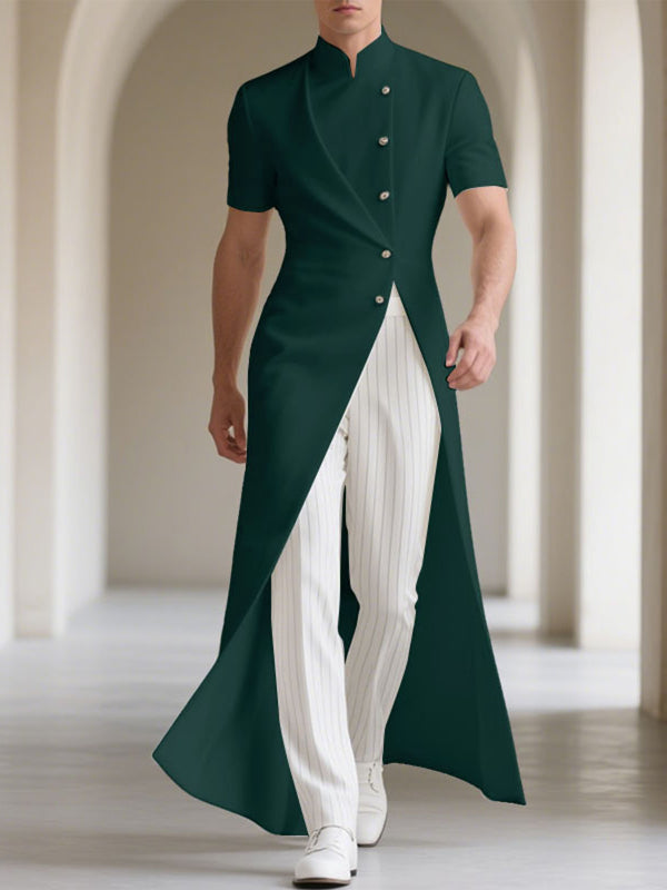 Men's Solid Color Stand Collar Short Sleeve Blazer SKUL23527