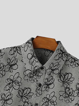 Men's Floral Print Plaid Short Sleeve Shirt SKUL51064