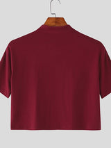 Men's Solid Color Stand Collar Cropped Short Sleeve T-shirt SKUL50078