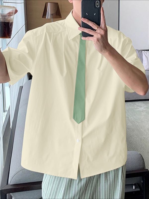 Men's Tie Color Block Short Sleeve Shirt SKUL36462