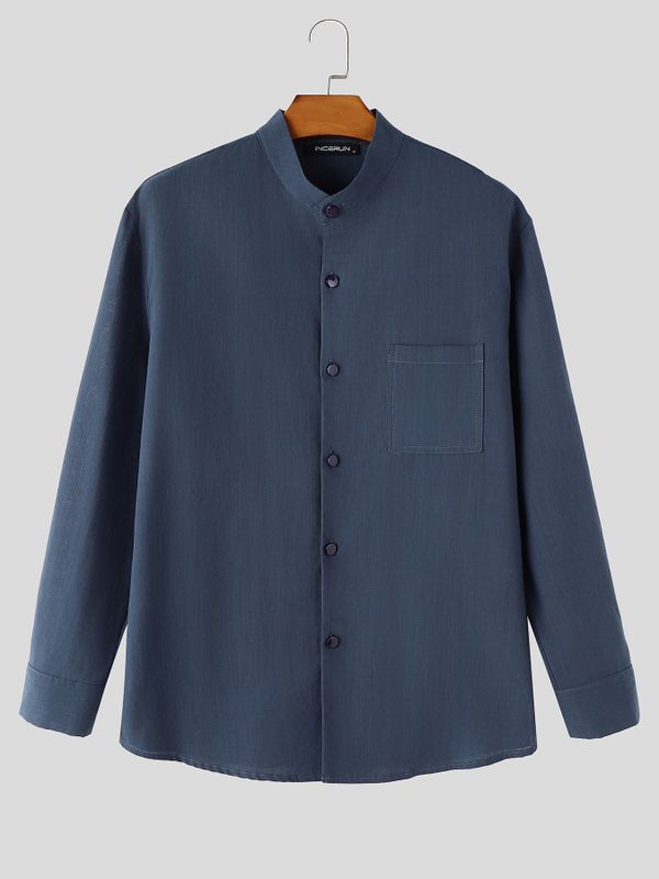Men's Old Money Resort Mandarin Collar Long Sleeve Shirt SKUL77320