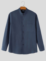 Men's Old Money Resort Mandarin Collar Long Sleeve Shirt SKUL77320