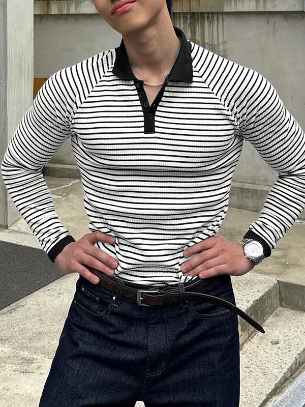 Men's Casual Striped Long Sleeve Shirt SKUL42533