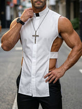 Men's Avant-Garde Clergy Collar Side-Cutout Longline Tank SKUL73685