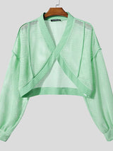 Men's Hollow Mesh Cropped Long Sleeve T-shirt SKUL46551