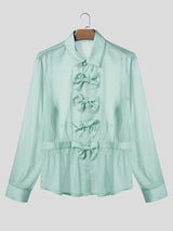 Men's Bow Patchwork Sheer Long Sleeve Shirt SKUL25105