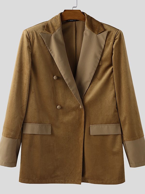 Men's Velvet Patchwork Color Block Long Sleeve Blazer SKUL36350