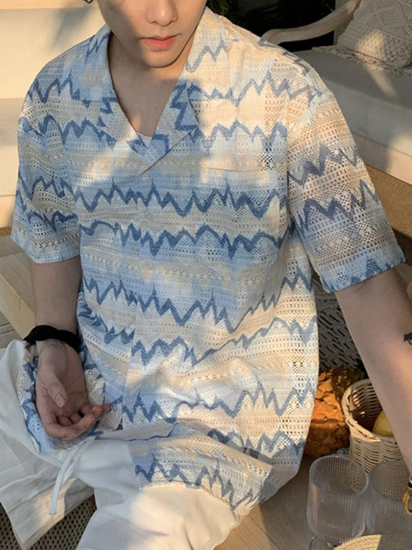 Men's Colorblock Texture Short Sleeve Shirt SKUL23775