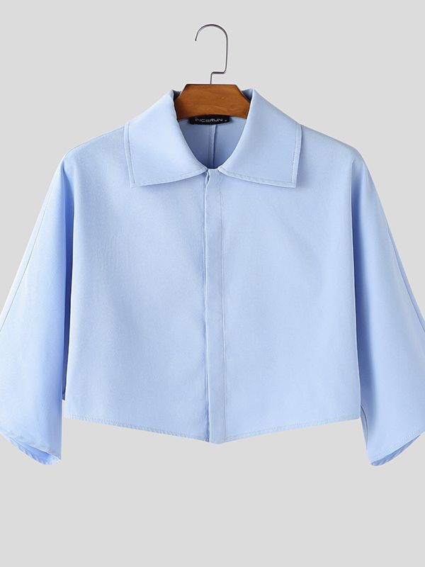 Men's Solid Color Wide Cuff Cropped Casual Shirt SKUL45372