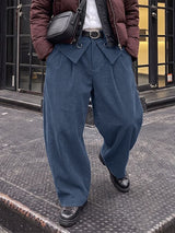 Men's Japanese Streetwear Fold-Over Waist Corduroy Baggy Balloon Pant SKUL79042