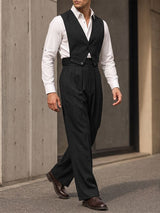 Men's Retro Party Cropped V-Pointed Jumpsuit SKUL75517