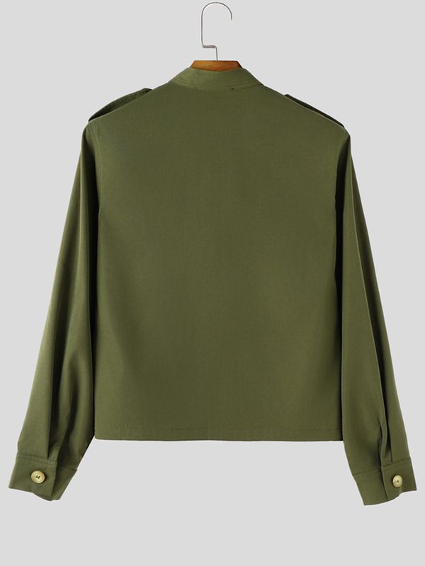 Men's Smart-Casual Military-Inspired Mandarin Collar Slim Fit Shirt SKUL77983