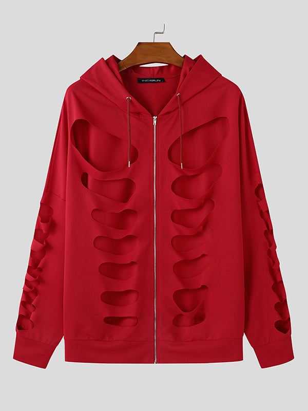 Mens Hollow-Out Long-Sleeve Zipper Hoodie SKUK88044