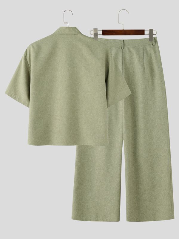 Men's Island Resort Minimalist Turn-down Collar Two Pieces Outfit SKUL76619