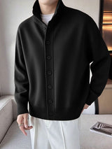 Men's Solid Knit Stand Collar Long Sleeve Cardigan SKUL34231