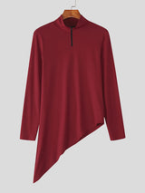 Men's Solid Color Irregular Hem Long Sleeve T-Shirt SKUL28502