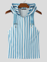 Men's Casual Stripe Hooded Zip Tank SKUL47887