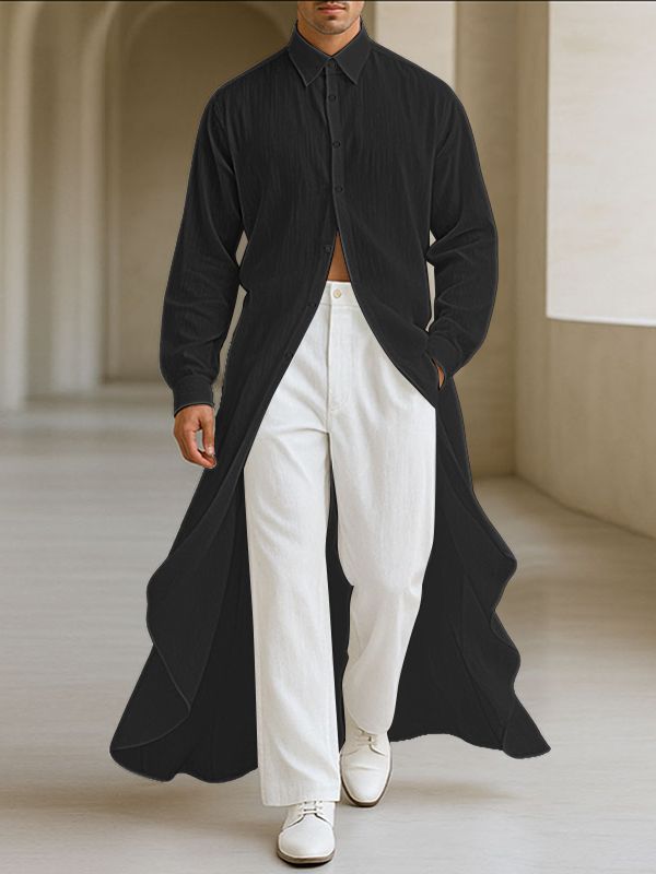 Men's Solid Pleated Textured Long Sleeve Shirt SKUL34216