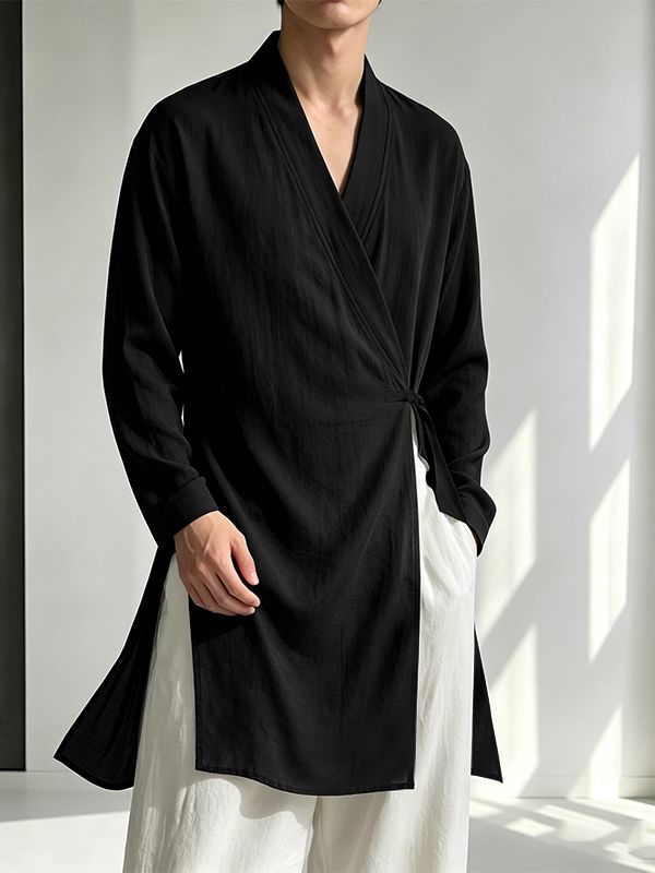 Men's Neo-Chinese Resort Side Tie Wrap Front Cardigan SKUL77325