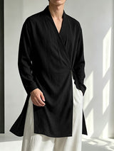 Men's Neo-Chinese Resort Side Tie Wrap Front Cardigan SKUL77325