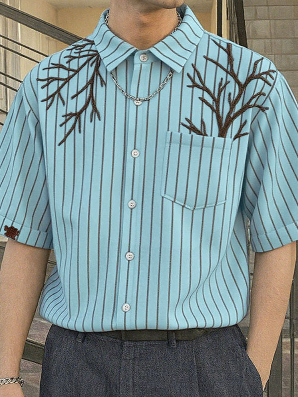 Men's Branch Embroidered Striped Short Sleeve T-Shirt SKUL31893