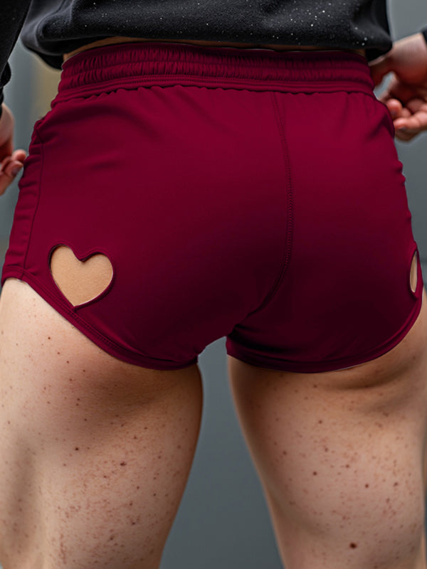 Mens Solid Color Heart Cut-Out Casual Short SKUL18886