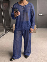 Men's Resort Loungewear Sheer Fine-Knit Oversized Two Pieces Outfit SKUL73699
