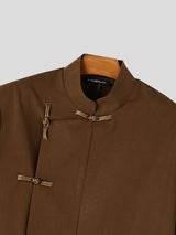 Men's Neo-Chinese Chic Evening Gala Frog Button Stand Collar Asymmetric Slanted Hem Blazer SKUL85969