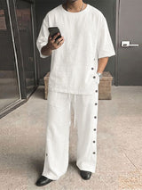 Men's Avant-Garde Modern Neo-Chinese Deconstructed Side Button Two Pieces Outfit SKUL72494
