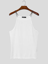 Men's Clubwear Metal Chain Strap Sheer Mesh Zigzag Knit Square Neck Slim Fit Tank SKUL68396