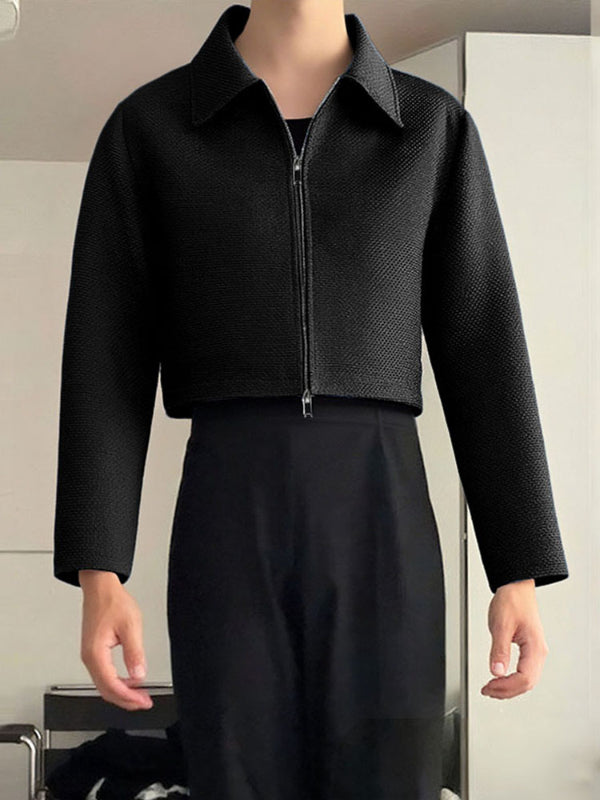 Men's Solid Color Cropped Casual Jacket SKUL35214