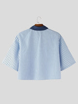 Men's Striped Color Block Collar Short Sleeve Shirt SKUL54733