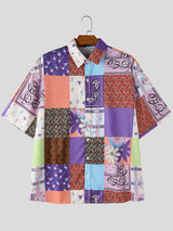 Men's Resort Paisley & Floral Print Drop-Shoulder Short Sleeve Shirt SKUL71280