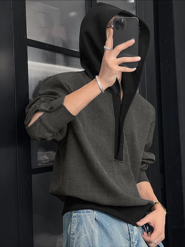 Men's Contrast Color Long Sleeve Hoodie SKUL41566