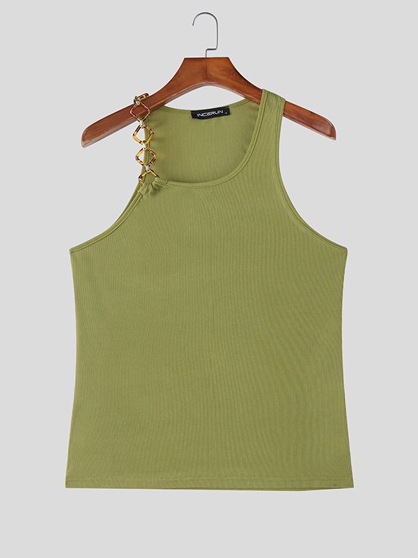 Men's Solid Color One Shoulder Casual Tank SKUL46560