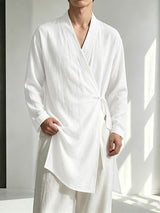 Men's Neo-Chinese Resort Side Tie Wrap Front Cardigan SKUL77325