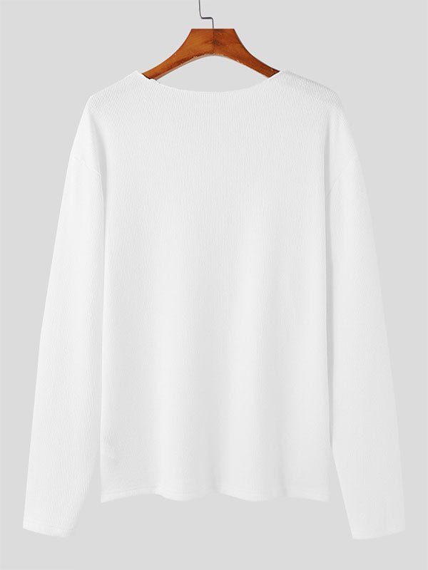 Mens Striped V-Neck Long-Sleeve T-Shirt SKUK73576