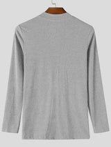 Men's Smart Chic Daily Commute Multi-Button Stand Collar Textured Slim T-shirt SKUL84625