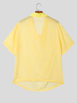 Men's Avant-Garde Draped Cowl Neck Sheer Mesh Shirt SKUL61025