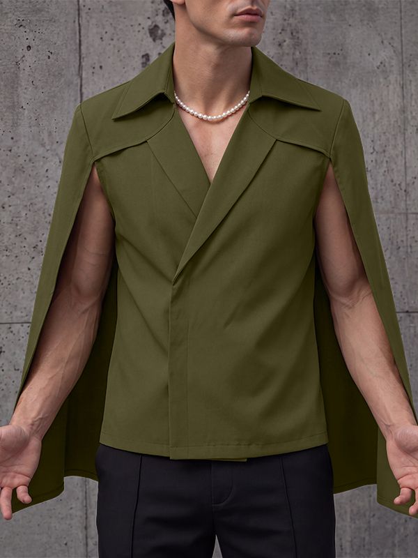 Men's Avant-Garde Runway Integrated Flowing Capelet Wrap Front Cloak SKUL83135