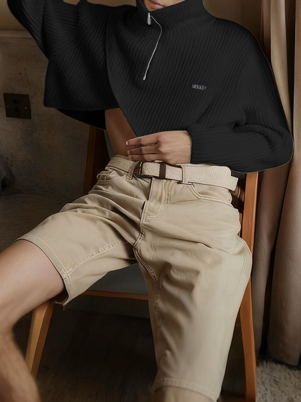 Men's Deconstructed Textured Zip Long Sleeve Sweater SKUL37682