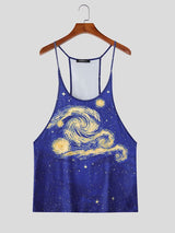 Men's High-Street Artistic Van Gogh "Starry Night" Print Deep U-Neck Tank SKUL60112