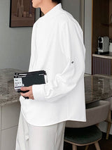 Men's Solid Color Slanted Zip Long Sleeve Shirt SKUL41387