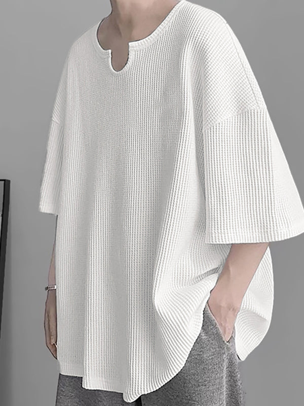 Mens Waffle Knit Drop Shoulder Loose Shirt SKUJ38881