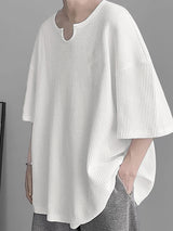 Mens Waffle Knit Drop Shoulder Loose Shirt SKUJ38881