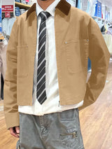 Men's Solid Corduroy Collar Long Sleeve Jacket SKUL34133