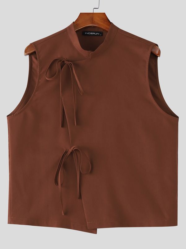 Men's Retro Oriental Style Mandarin Collar Tie-Front Asymmetrical Tank SKUL57075