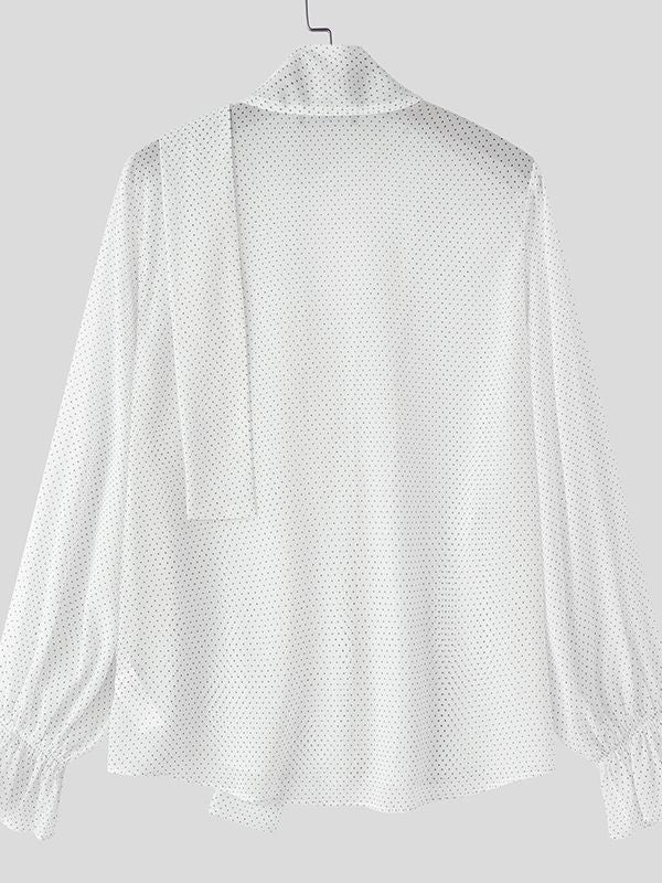 Men's Polka Dot Print Ribbon Long Sleeve Shirt SKUL35278