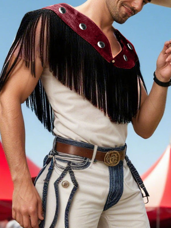 Men's Fashion Fringe Patchwork Cloak SKUL22296